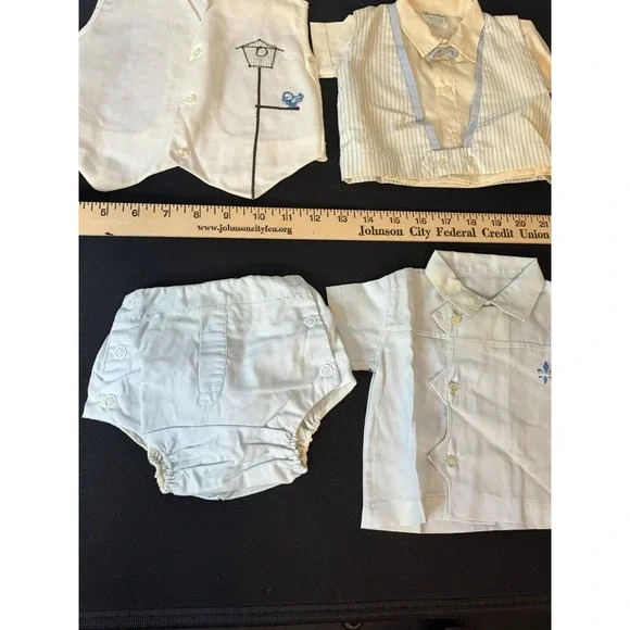 Vtg Baby Togs Boy Clothes/Blue/Embroidered/Button Down/Vest/50's-70's?/Bird Lot - Picture 8 of 12